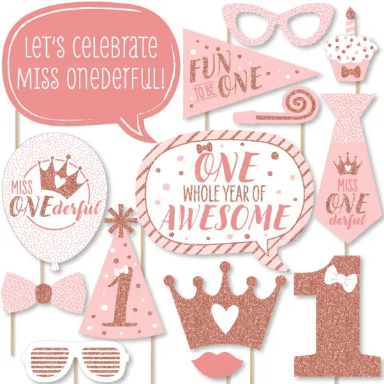 Big Dot of Happiness 1st Birthday Little Miss Onederful - Girl First Birthday Party Photo Booth Props Kit - 20 Count {1}