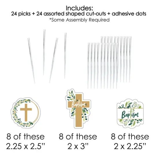 Big Dot of Happiness Baptism Elegant Cross - Dessert Cupcake Toppers - Religious Party Clear Treat Picks - Set of 24 {7}