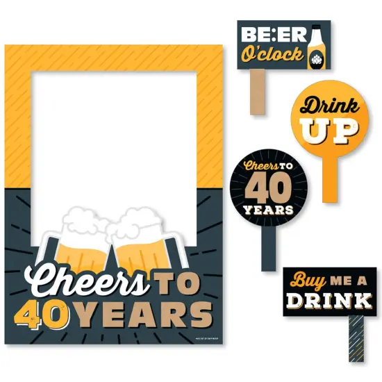 Big Dot of Happiness Cheers and Beers to 40 Years - 40th Birthday Party Selfie Photo Booth Picture Frame and Props - Printed on Sturdy Material {7}