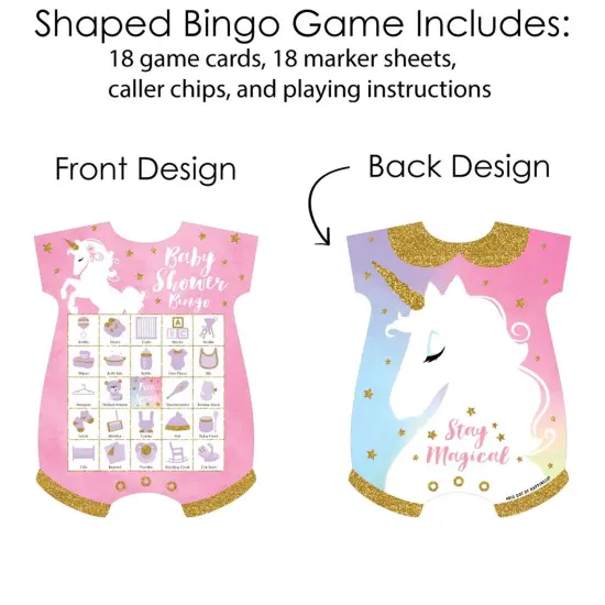 Big Dot of Happiness Rainbow Unicorn - Picture Bingo Cards and Markers - Magical Unicorn Baby Shower Shaped Bingo Game - Set of 18 {4}