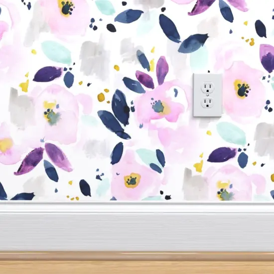 Pre-Pasted Wallpaper 2FT Wide Mystical Floral Flowers Purple Abstract Lavender Watercolor Custom Pre-pasted Wallpaper by Spoonflower {4}
