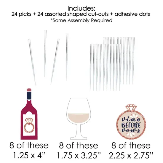 Big Dot of Happiness Vino Before Vows - Dessert Cupcake Toppers - Winery Bridal Shower or Bachelorette Party Clear Treat Picks - Set of 24 {7}