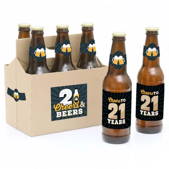 Big Dot of Happiness Cheers and Beers to 21 Years - 21st Birthday Party Decorations for Women and Men - 6 Beer Bottle Label Stickers and 1 Carrier {1}