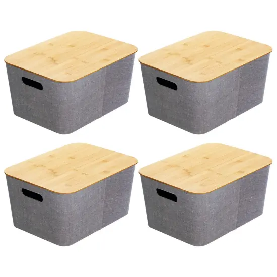 mDesign 10" Soft Fabric Stacking Storage Bin Box and Bamboo Lid Cover, 4 Pack {4}