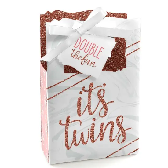 Big Dot of Happiness It's Twin Girls - Pink and Rose Gold Twins Baby Shower Favor Boxes - Set of 12 {1}