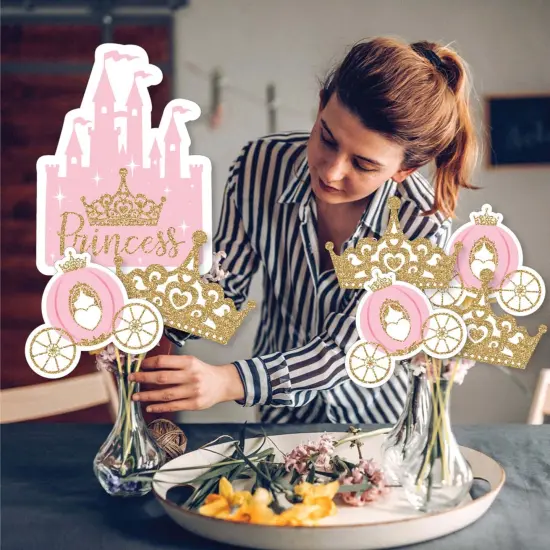 Big Dot of Happiness Little Princess Crown - Pink Princess Baby Shower or Birthday Party Centerpiece Sticks - Showstopper Table Toppers - 35 Pieces {4}