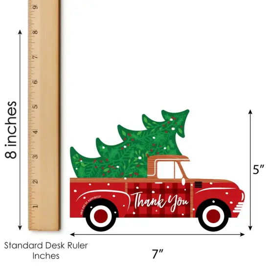 Big Dot of Happiness Merry Little Christmas Tree - Shaped Thank You Cards - Red Truck Christmas Party Shaped Thank You Cards with Envelopes Set of 12 {7}