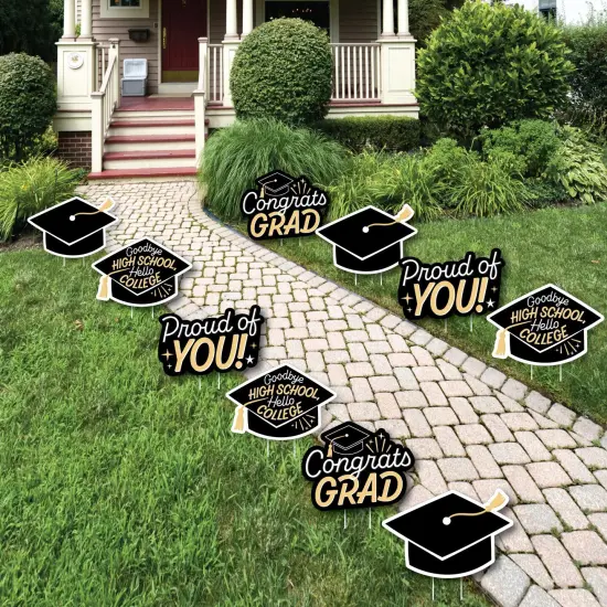 Big Dot of Happiness Hello College Graduation Lawn Decorations - 10 Piece {1}