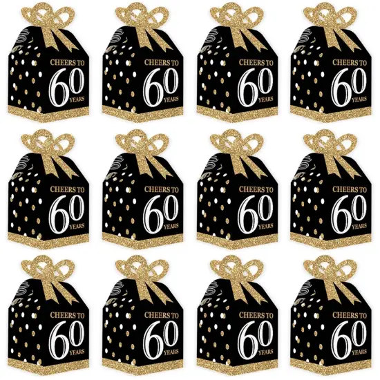 Big Dot of Happiness Adult 60th Birthday - Gold - Square Favor Gift Boxes - Birthday Party Bow Boxes - Set of 12 {6}