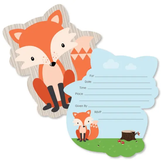 Big Dot of Happiness Fox - Shaped Fill-In Invitations - Baby Shower or Birthday Party Invitation Cards with Envelopes - Set of 12 {1}