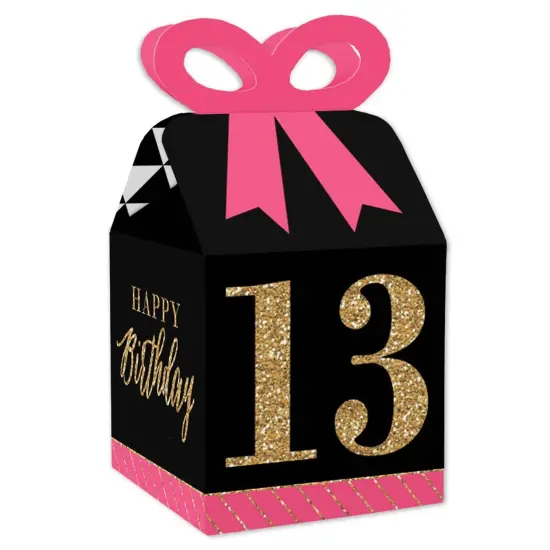 Big Dot of Happiness Chic 13th Birthday - Pink, Black and Gold - Square Favor Gift Boxes - Birthday Party Bow Boxes - Set of 12 {1}