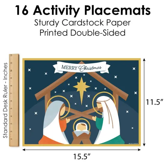 Big Dot of Happiness Holy Nativity - Paper Manger Scene Religious Christmas Coloring Sheets - Activity Placemats - Set of 16 {6}