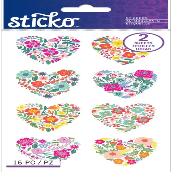 Sticko Flat Stickers - Floral Hearts, 16pcs {1}