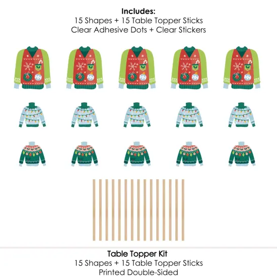 Big Dot of Happiness Colorful Christmas Sweaters - Ugly Sweater Holiday Party Centerpiece Sticks - Table Toppers - Set of 15 {7}