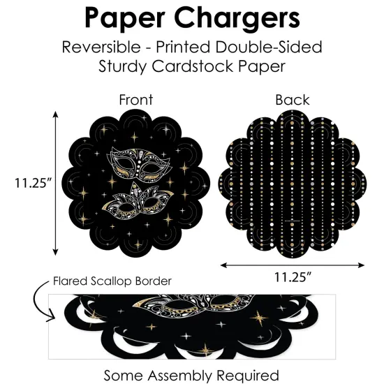 Big Dot of Happiness Masquerade - Mask Party Paper Charger and Table Decorations - Chargerific Kit - Place Setting for 8 {6}