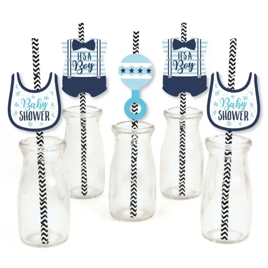 Big Dot of Happiness It's A Boy - Paper Straw Decor - Blue Baby Shower Striped Decorative Straws - Set of 24 {1}