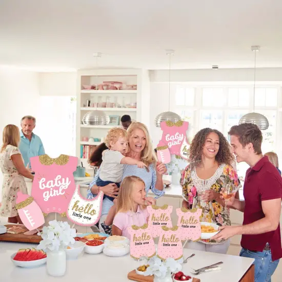 Big Dot of Happiness Hello Little One - Pink and Gold - Girl Baby Shower Centerpiece Sticks - Showstopper Table Toppers - 35 Pieces {6}