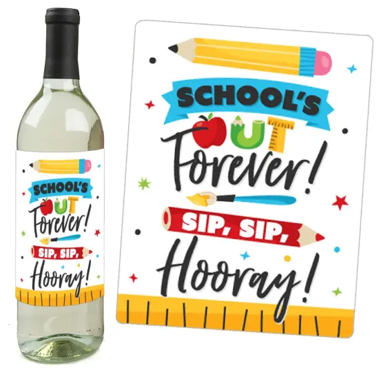 Big Dot of Happiness Teacher Retirement - Happy Retirement Party Decorations for Women and Men - Wine Bottle Label Stickers - Set of 4 {6}