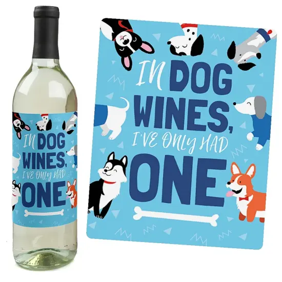 Big Dot of Happiness Pawty Like a Puppy - Dog Baby Shower or Birthday Party Decorations for Women and Men - Wine Bottle Label Stickers - Set of 4 {3}