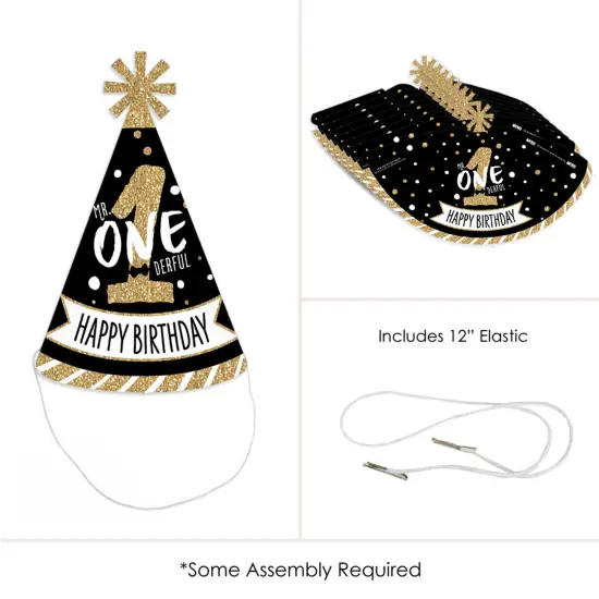 Big Dot of Happiness 1st Birthday Little Mr. Onederful - Cone Happy Birthday Party Hats for Kids and Adults - Set of 8 (Standard Size) {6}