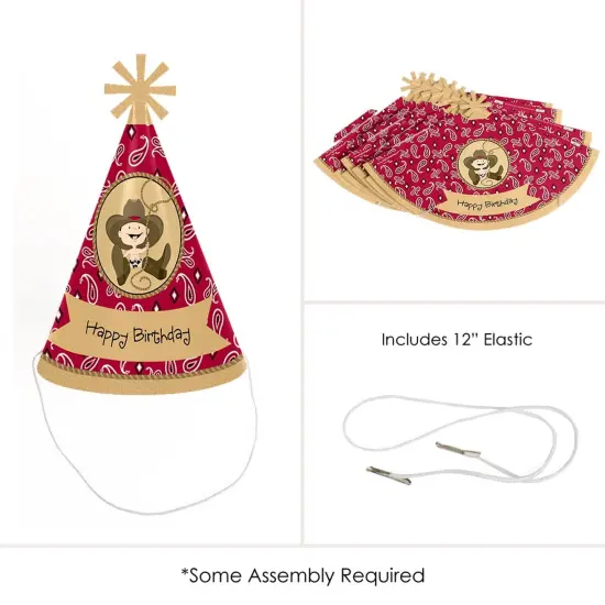 Big Dot of Happiness Little Cowboy - Western Cone Happy Birthday Party Hats for Kids and Adults - Set of 8 (Standard Size) {6}