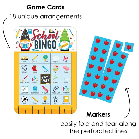 Big Dot of Happiness School Gnomes - Picture Bingo Cards and Markers - Teacher and Classroom Decorations Bingo Game - Set of 18 {3}