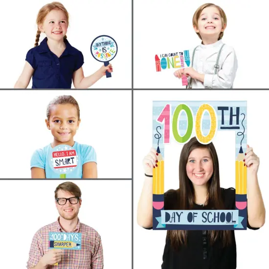 Big Dot of Happiness Happy 100th Day of School - 100 Days Party Selfie Photo Booth Picture Frame and Props - Printed on Sturdy Material {4}