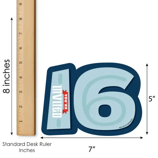 Big Dot of Happiness Boy 16th Birthday - Shaped Fill-In Invitations - Sweet Sixteen Birthday Party Invitation Cards with Envelopes - Set of 12 {7}