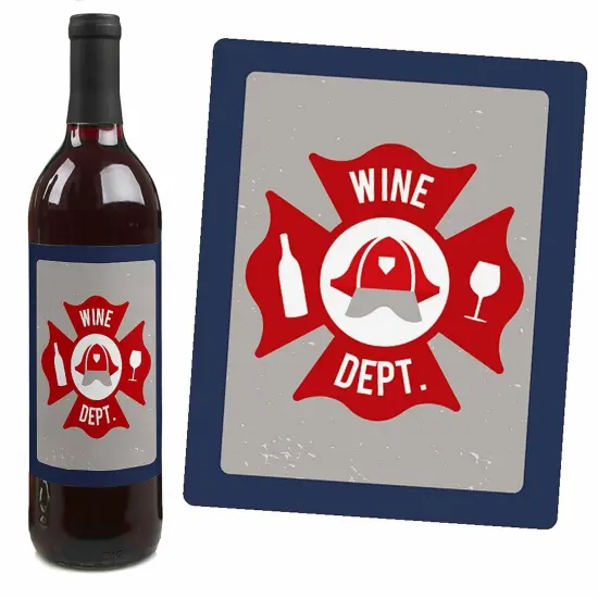 Big Dot of Happiness Fired Up Fire Truck - Firefighter Decorations for Women and Men - Firetruck Party Wine Bottle Label Stickers - Set of 4 {7}