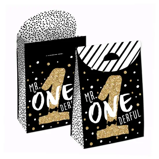 Big Dot of Happiness 1st Birthday Little Mr. Onederful - Boy First Birthday Gift Favor Bags - Party Goodie Boxes - Set of 12 {1}