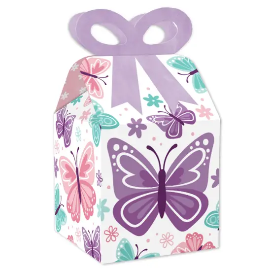 Big Dot of Happiness Beautiful Butterfly - Square Favor Gift Boxes - Floral Baby Shower or Birthday Party Bow Boxes - Set of 12 {1}