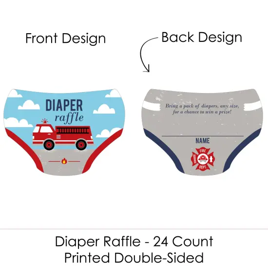 Big Dot of Happiness Fired Up Fire Truck - Diaper Shaped Raffle Ticket Inserts - Firefighter Firetruck Baby Shower Activities Diaper Raffle Game 24 Ct {3}