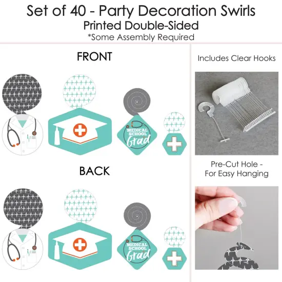 Big Dot of Happiness Medical School Graduation Doctor Decorations Hanging Swirls - Set of 40 {7}