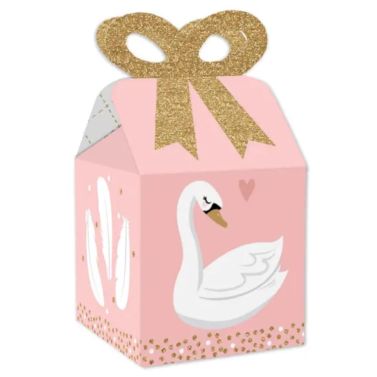 Big Dot of Happiness Swan Soiree - Square Favor Gift Boxes - White Swan Baby Shower or Birthday Party Bow Boxes - Set of 12 {1}
