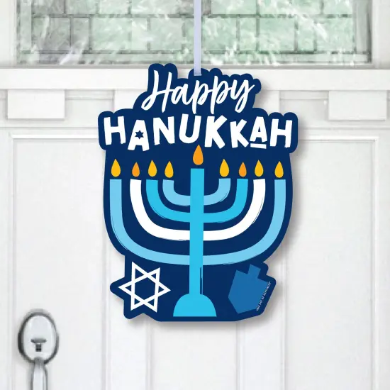 Big Dot of Happiness Hanukkah Menorah - Hanging Porch Chanukah Holiday Party Outdoor Decorations - Front Door Decor - 1 Piece Sign {1}