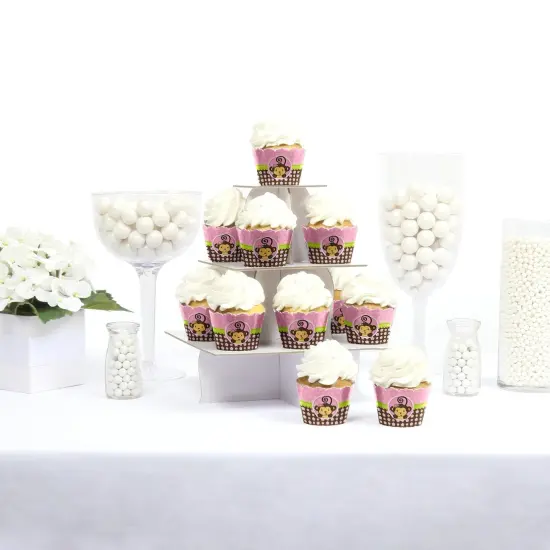 Big Dot of Happiness Pink Monkey Girl - Baby Shower or Birthday Party Decorations - Party Cupcake Wrappers - Set of 12 {3}