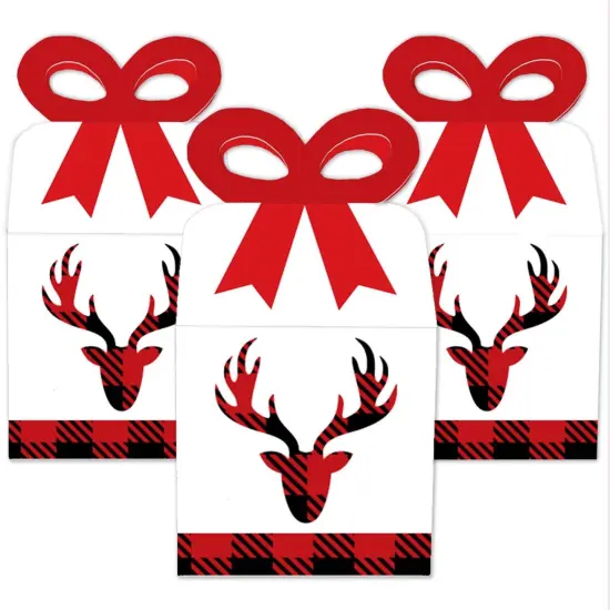 Big Dot of Happiness Prancing Plaid - Square Favor Gift Boxes - Reindeer Holiday and Christmas Party Bow Boxes - Set of 12 {3}