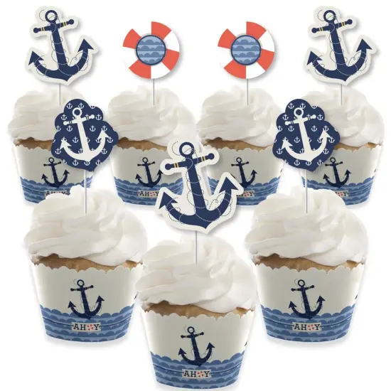 Big Dot of Happiness Ahoy - Nautical - Cupcake Decoration - Baby Shower or Birthday Party Cupcake Wrappers and Treat Picks Kit - Set of 24 {1}