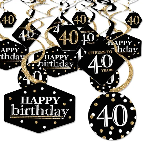 Big Dot of Happiness Adult 40th Birthday - Gold - Birthday Party Hanging Decor - Party Decoration Swirls - Set of 40 {1}
