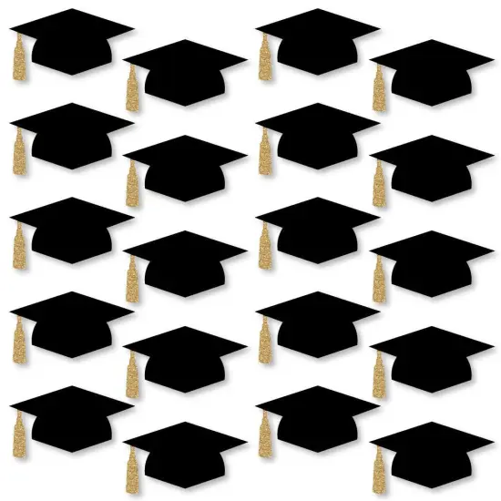 Big Dot of Happiness Gold Graduation Hat Decorations - DIY Large Party Essentials - 20 Count {1}