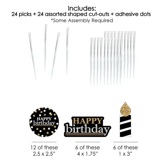 Big Dot of Happiness Adult Happy Birthday - Gold - Dessert Cupcake Toppers - Birthday Party Clear Treat Picks - Set of 24 {7}