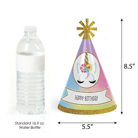 Big Dot of Happiness Rainbow Unicorn - Cone Magical Unicorn Happy Birthday Party Hats for Kids and Adults - Set of 8 (Standard Size) {4}