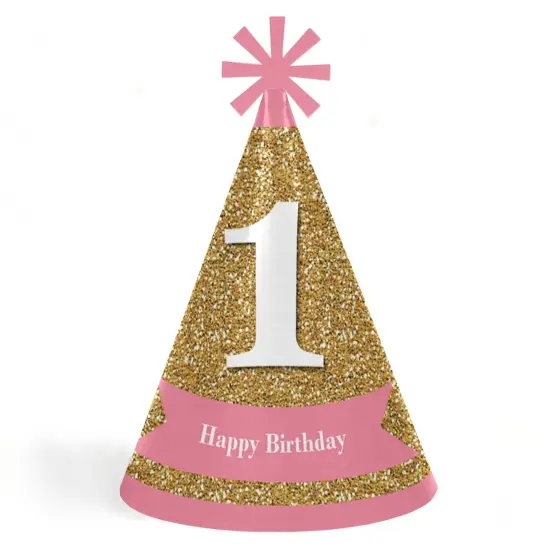 Big Dot of Happiness 1st Birthday Girl - Fun to be One - Cone Happy First Birthday Party Hats for Kids and Adults - Set of 8 (Standard Size) {1}