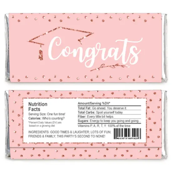 Big Dot of Happiness Rose Gold Grad - Candy Bar Wrapper Graduation Party Favors - Set of 24 {3}