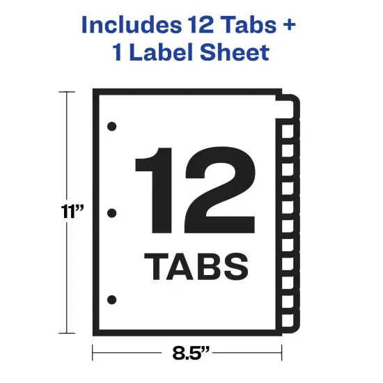 Avery 12 Tab Dividers for 3 Ring Binder, Easy Print & Apply Clear Label Strip, Index Maker Customizable White Tabs, 1 Set (11428) {6}