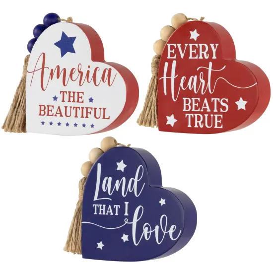 Northlight Patriotic Hearts with Beaded Tassels Wooden Signs - 3.75" - Set of 3 Red {5}