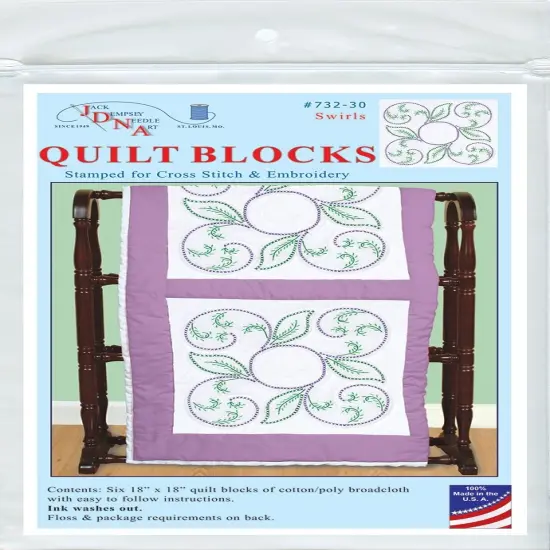 Jack Dempsey Stamped White Quilt Blocks 18"X18" 6/Pkg-Swirls {1}
