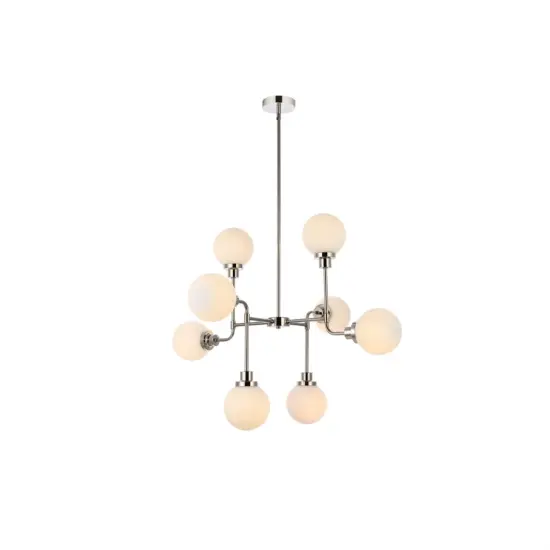 Hanson 8 lights pendant in polished nickel with frosted shade {1}