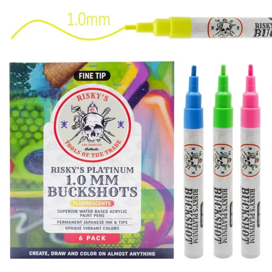 Risky's Tools of the Trade Platinum Buckshot 1mm 6 Pack of Fluorescents for Graffiti or Fine Art {3}