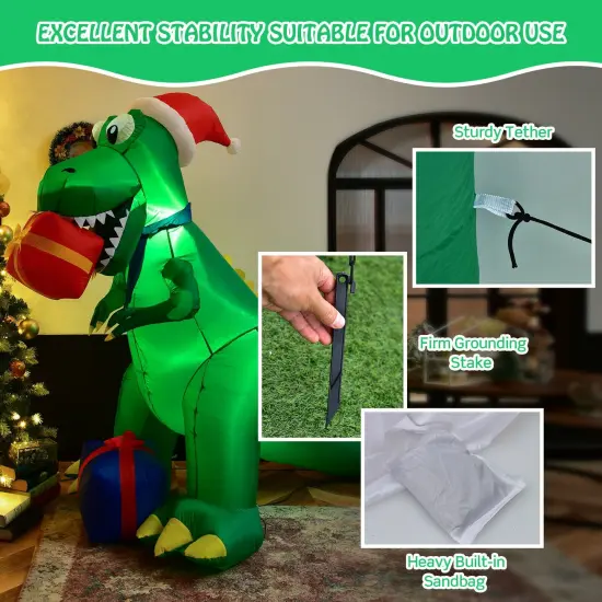 6 Feet Christmas Inflatable Dinosaur for Indoor and Outdoor {2}